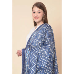 Mayawye Women's Art Silk Printed Dupatta (Blue, Length: 2.25 to 2.50 Mtr)