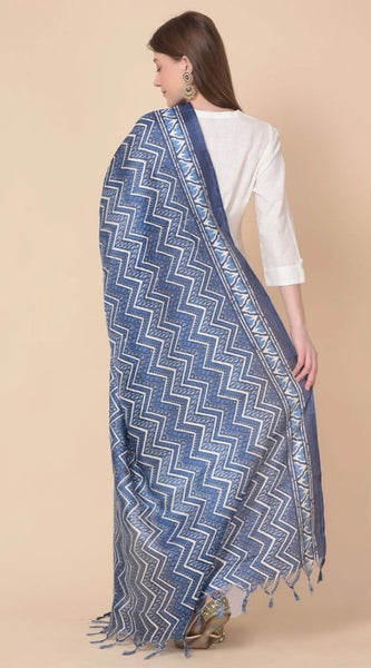 Mayawye Women's Art Silk Printed Dupatta (Blue, Length: 2.25 to 2.50 Mtr)