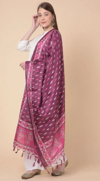 Mayawye Women's Art Silk Printed Dupatta (Purple, Length: 2.25 to 2.50 Mtr)