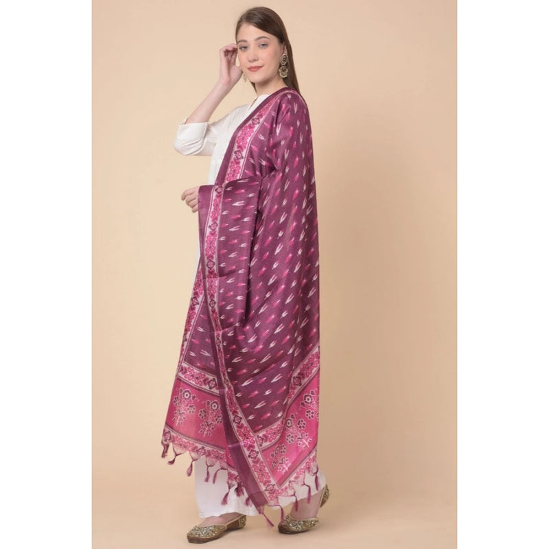 Mayawye Women's Art Silk Printed Dupatta (Purple, Length: 2.25 to 2.50 Mtr)