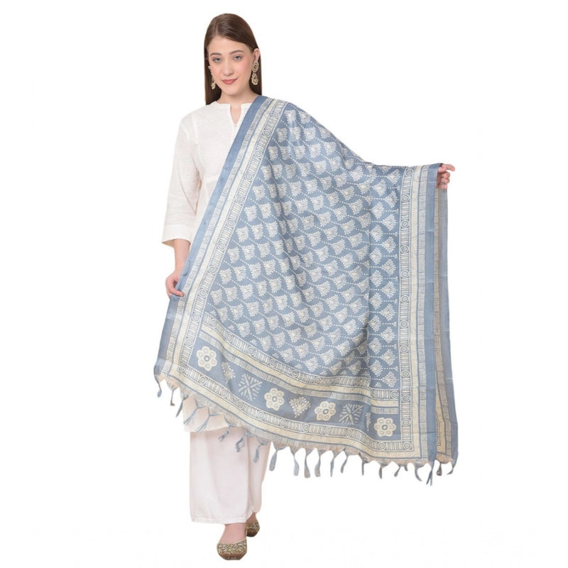 Mayawye Women's Art Silk Printed Dupatta (Grey, Length: 2.25 to 2.50 Mtr)