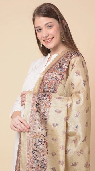 Mayawye Women's Art Silk Printed Dupatta (Gold, Length: 2.25 to 2.50 Mtr)