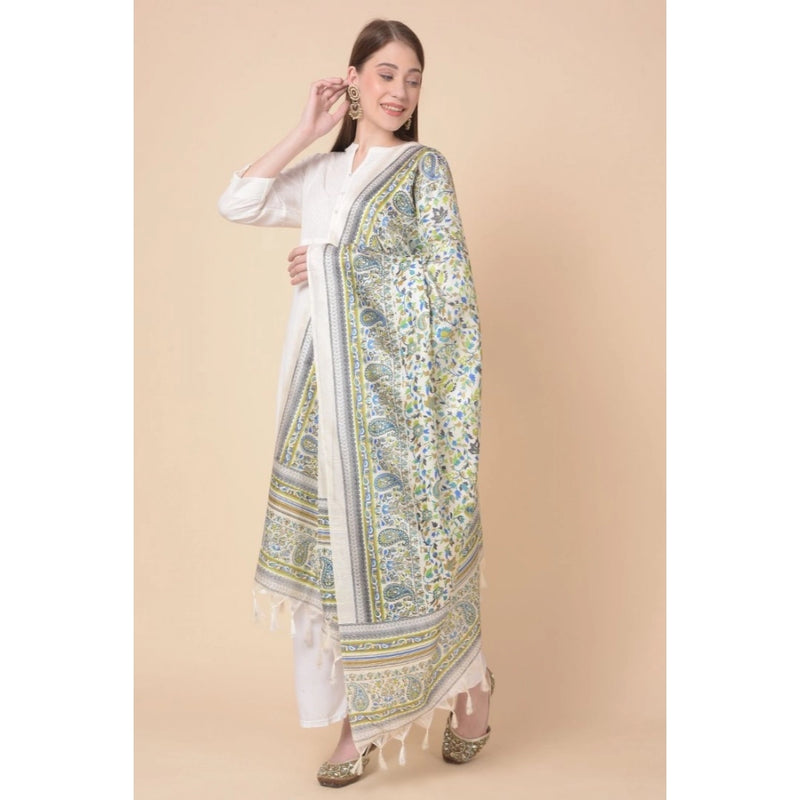 Mayawye Women's Art Silk Printed Dupatta (Grey, Length: 2.25 to 2.50 Mtr)