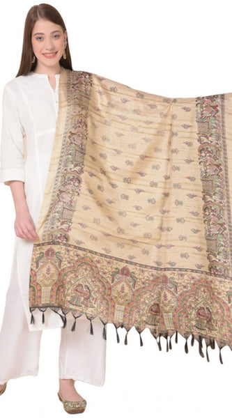Mayawye Women's Art Silk Printed Dupatta (Gold, Length: 2.25 to 2.50 Mtr)