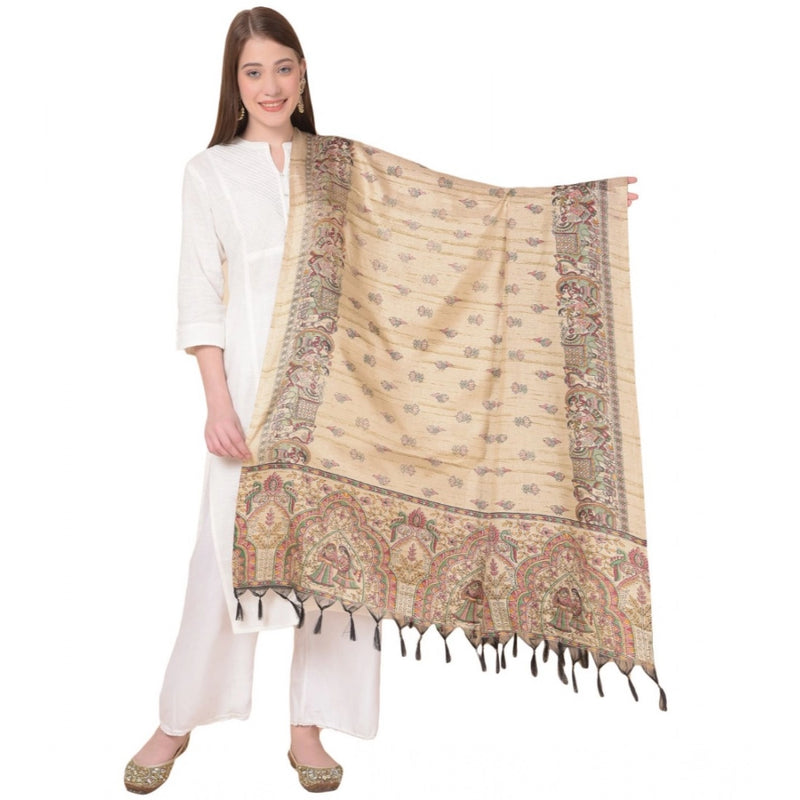 Mayawye Women's Art Silk Printed Dupatta (Gold, Length: 2.25 to 2.50 Mtr)