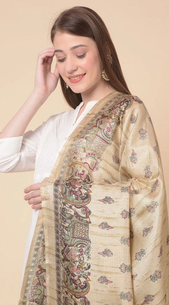 Mayawye Women's Art Silk Printed Dupatta (Gold, Length: 2.25 to 2.50 Mtr)