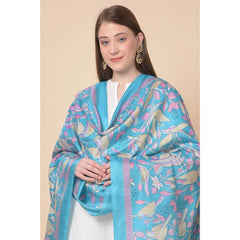 Mayawye Women's Art Silk Printed Dupatta (Turquoise, Length: 2.25 to 2.50 Mtr)