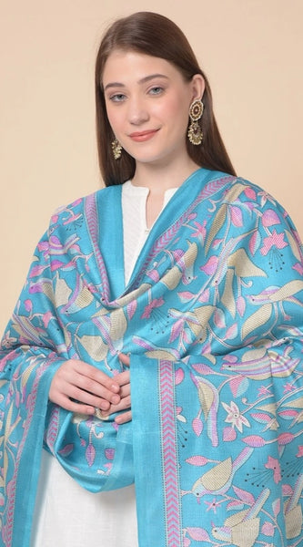 Mayawye Women's Art Silk Printed Dupatta (Turquoise, Length: 2.25 to 2.50 Mtr)