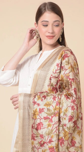 Mayawye Women's Art Silk Printed Dupatta (Gold, Length: 2.25 to 2.50 Mtr)