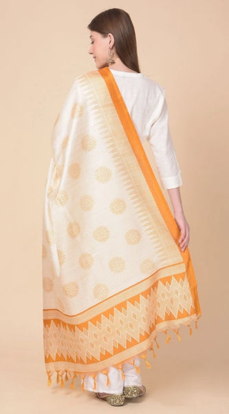 Mayawye Women's Art Silk Printed Dupatta (Orange, Length: 2.25 to 2.50 Mtr)