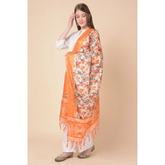 Mayawye Women's Art Silk Printed Dupatta (Orange, Length: 2.25 to 2.50 Mtr)