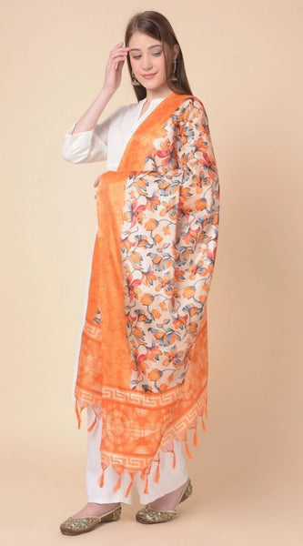 Mayawye Women's Art Silk Printed Dupatta (Orange, Length: 2.25 to 2.50 Mtr)