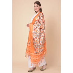 Mayawye Women's Art Silk Printed Dupatta (Orange, Length: 2.25 to 2.50 Mtr)