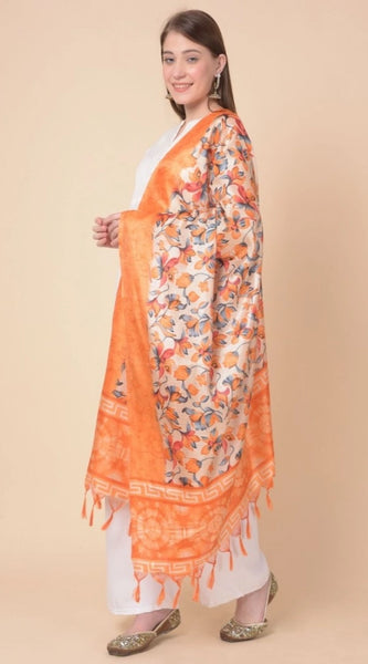 Mayawye Women's Art Silk Printed Dupatta (Orange, Length: 2.25 to 2.50 Mtr)