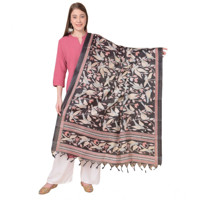 Mayawye Women's Art Silk Printed Dupatta (Black, Length: 2.25 to 2.50 Mtr)