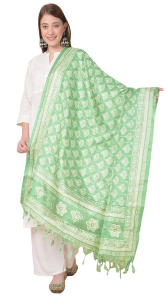 Mayawye Women's Art Silk Printed Dupatta (Light Green, Length: 2.25 to 2.50 Mtr)