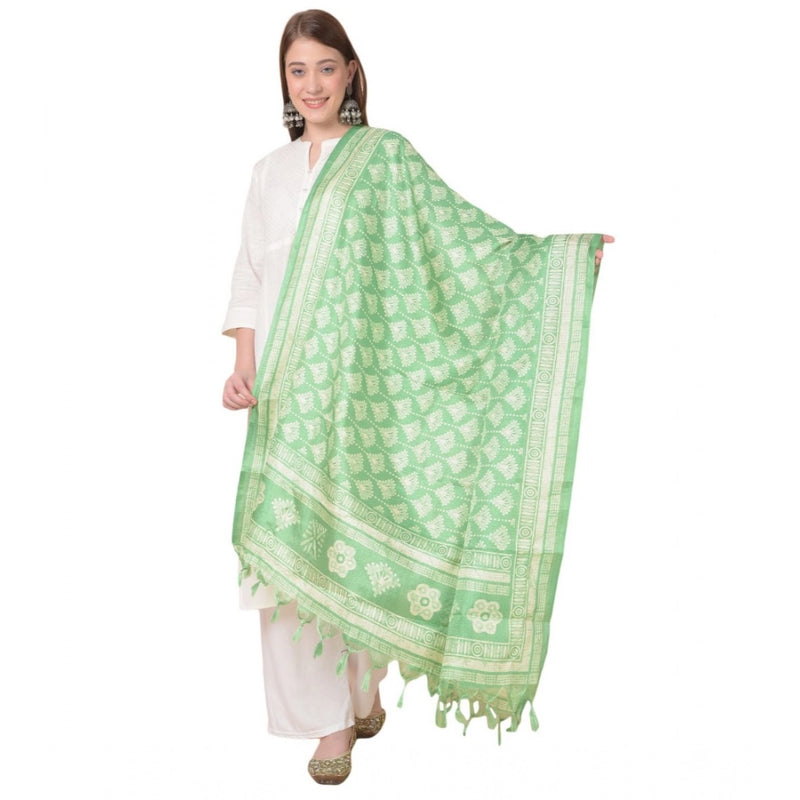 Mayawye Women's Art Silk Printed Dupatta (Light Green, Length: 2.25 to 2.50 Mtr)