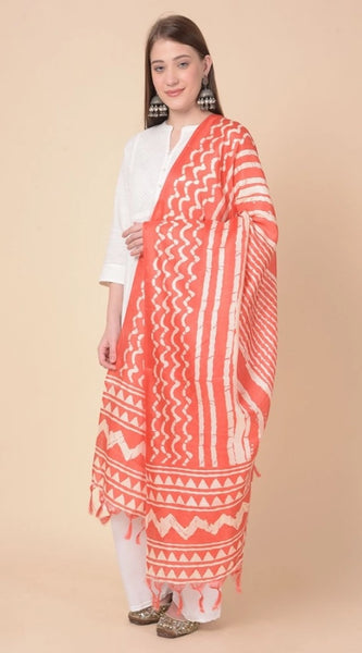 Mayawye Women's Art Silk Printed Dupatta (Orange, Length: 2.25 to 2.50 Mtr)