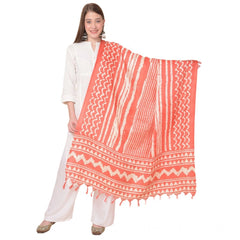 Mayawye Women's Art Silk Printed Dupatta (Orange, Length: 2.25 to 2.50 Mtr)