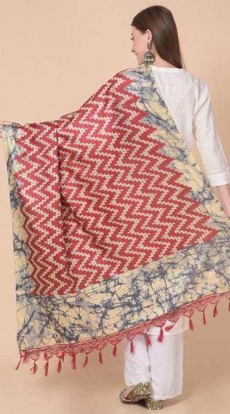 Mayawye Women's Art Silk Printed Dupatta (Maroon, Length: 2.25 to 2.50 Mtr)