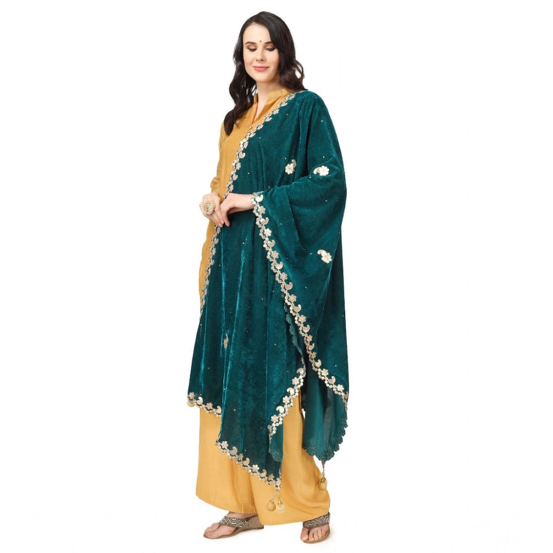 Mayawye Women's Velvet Gotta Patti Dupatta (Dark Green, Length: 2.25 to 2.50 Mtr)