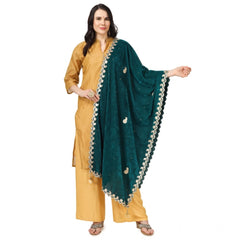Mayawye Women's Velvet Gotta Patti Dupatta (Dark Green, Length: 2.25 to 2.50 Mtr)
