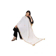 Mayawye Women's Velvet Gotta Patti Dupatta (White, Length: 2.25 to 2.50 Mtr)