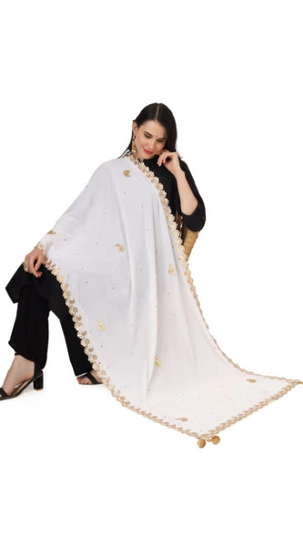 Mayawye Women's Velvet Gotta Patti Dupatta (White, Length: 2.25 to 2.50 Mtr)