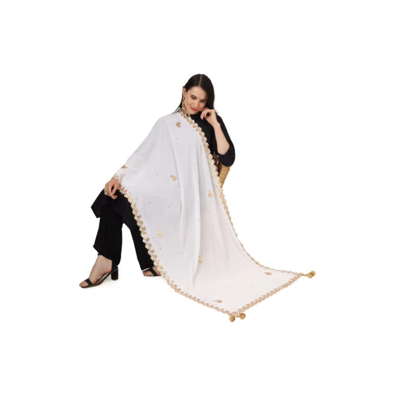 Mayawye Women's Velvet Gotta Patti Dupatta (White, Length: 2.25 to 2.50 Mtr)
