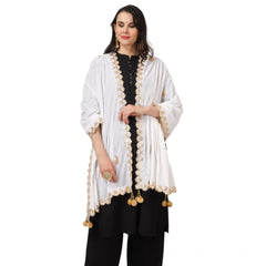 Mayawye Women's Velvet Gotta Patti Dupatta (White, Length: 2.25 to 2.50 Mtr)