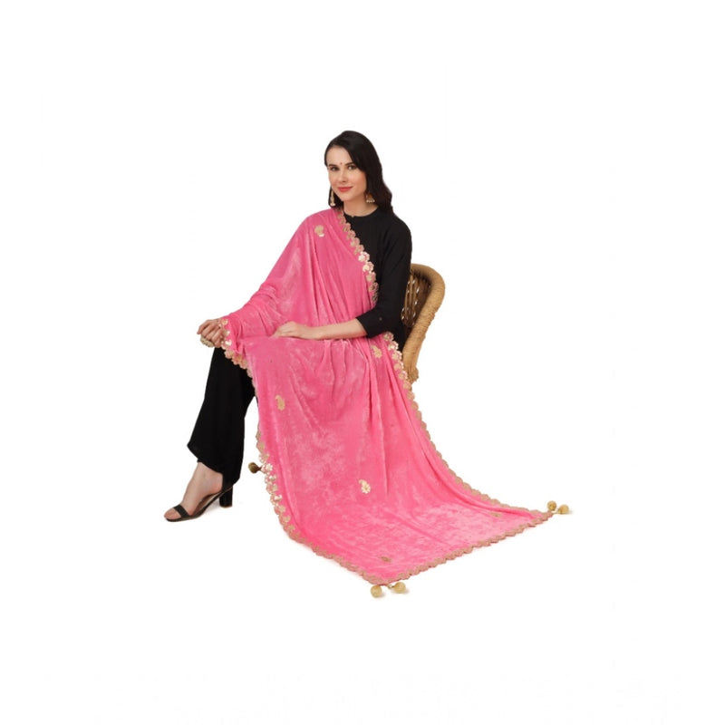 Mayawye Women's Velvet Gotta Patti Dupatta (Pink, Length: 2.25 to 2.50 Mtr)