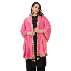 Mayawye Women's Velvet Gotta Patti Dupatta (Pink, Length: 2.25 to 2.50 Mtr)