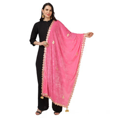 Mayawye Women's Velvet Gotta Patti Dupatta (Pink, Length: 2.25 to 2.50 Mtr)