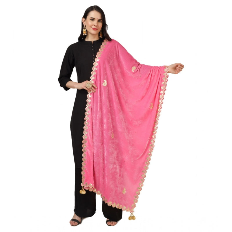 Mayawye Women's Velvet Gotta Patti Dupatta (Pink, Length: 2.25 to 2.50 Mtr)
