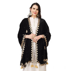 Mayawye Women's Velvet Gotta Patti Dupatta (Black, Length: 2.25 to 2.50 Mtr)