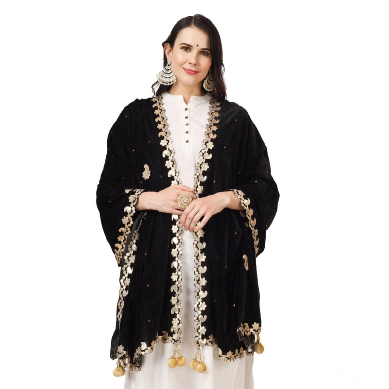 Mayawye Women's Velvet Gotta Patti Dupatta (Black, Length: 2.25 to 2.50 Mtr)