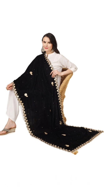 Mayawye Women's Velvet Gotta Patti Dupatta (Black, Length: 2.25 to 2.50 Mtr)