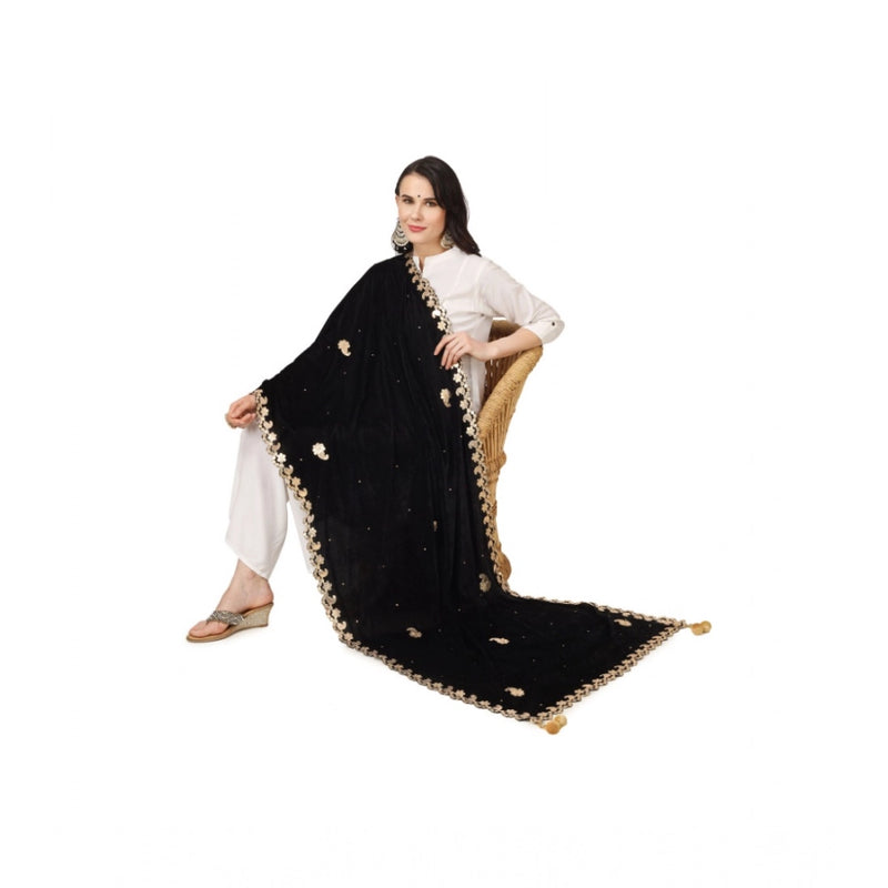 Mayawye Women's Velvet Gotta Patti Dupatta (Black, Length: 2.25 to 2.50 Mtr)