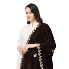 Mayawye Women's Velvet Gotta Patti Dupatta (Brown, Length: 2.25 to 2.50 Mtr)