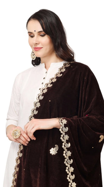 Mayawye Women's Velvet Gotta Patti Dupatta (Brown, Length: 2.25 to 2.50 Mtr)