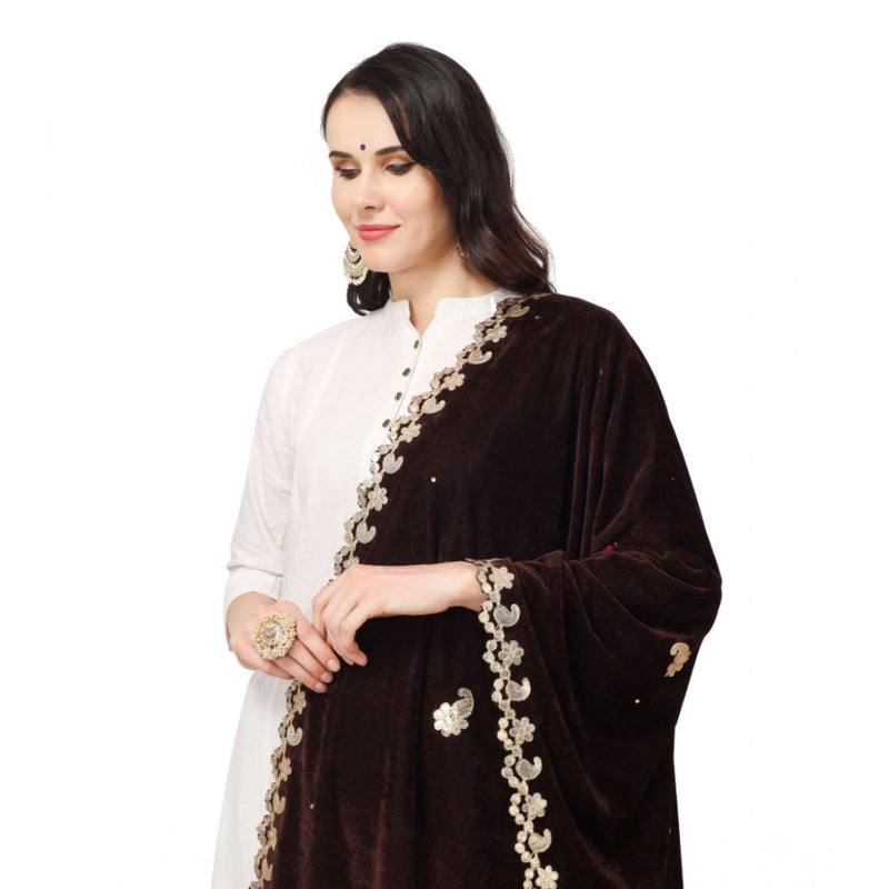 Mayawye Women's Velvet Gotta Patti Dupatta (Brown, Length: 2.25 to 2.50 Mtr)