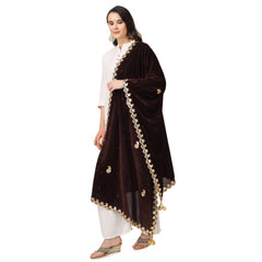 Mayawye Women's Velvet Gotta Patti Dupatta (Brown, Length: 2.25 to 2.50 Mtr)