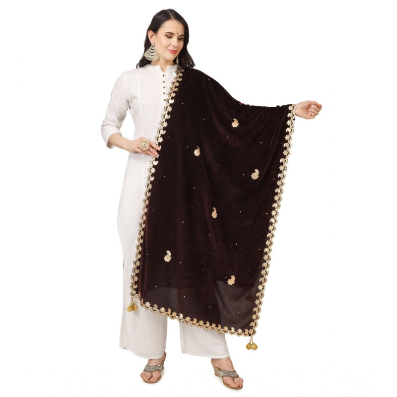Mayawye Women's Velvet Gotta Patti Dupatta (Brown, Length: 2.25 to 2.50 Mtr)