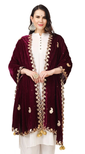 Mayawye Women's Velvet Gotta Patti Dupatta (Purple, Length: 2.25 to 2.50 Mtr)