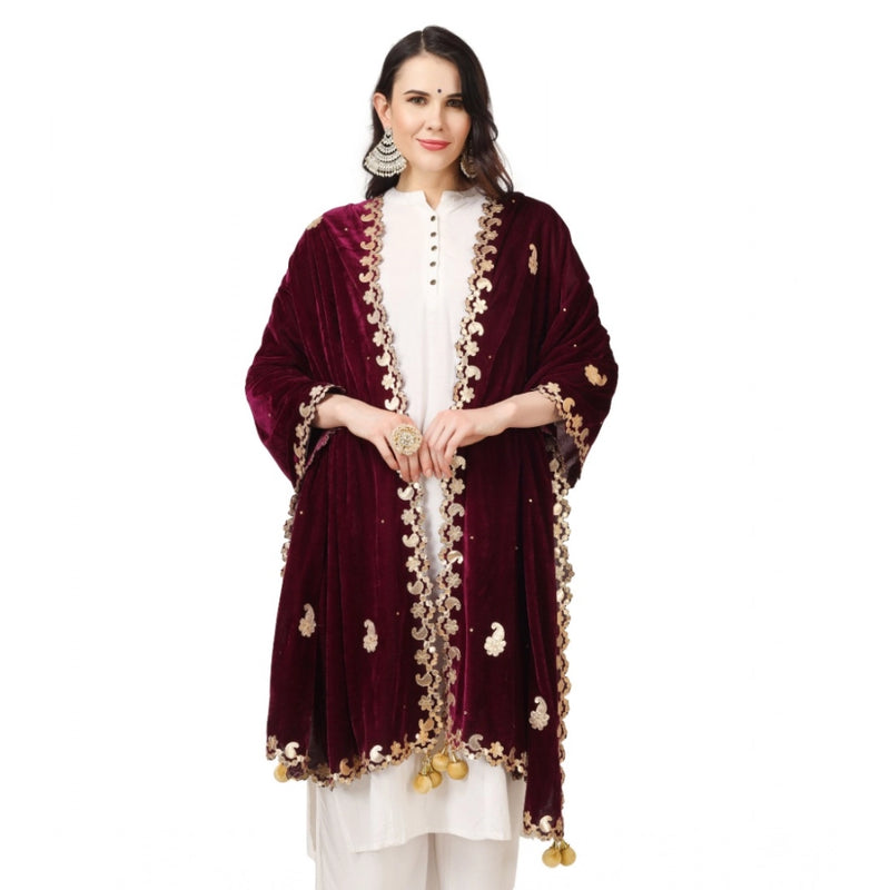 Mayawye Women's Velvet Gotta Patti Dupatta (Purple, Length: 2.25 to 2.50 Mtr)