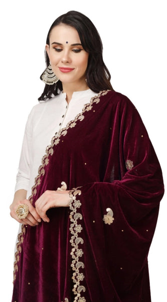 Mayawye Women's Velvet Gotta Patti Dupatta (Purple, Length: 2.25 to 2.50 Mtr)