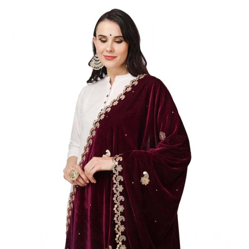 Mayawye Women's Velvet Gotta Patti Dupatta (Purple, Length: 2.25 to 2.50 Mtr)