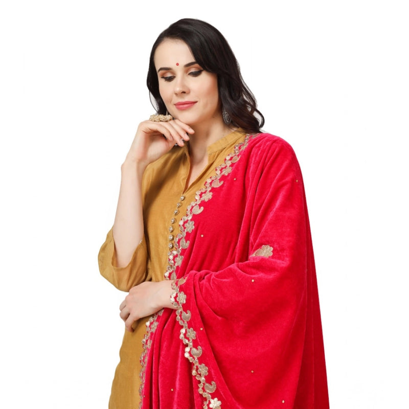 Mayawye Women's Velvet Gotta Patti Dupatta (Pink, Length: 2.25 to 2.50 Mtr)