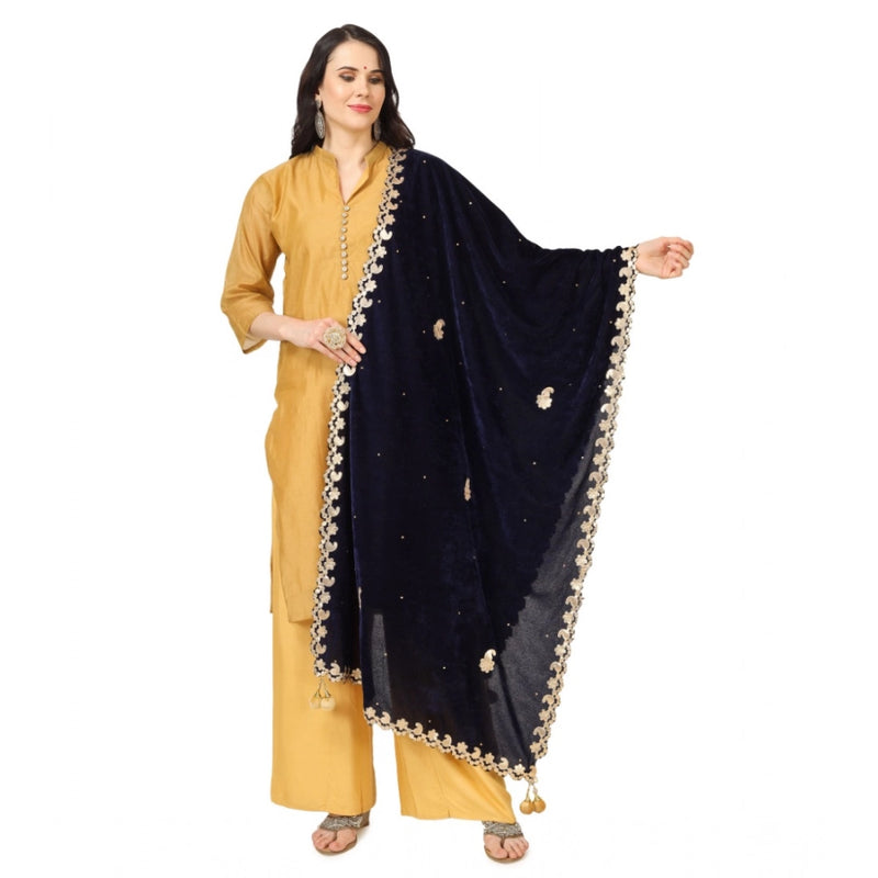 Mayawye Women's Velvet Gotta Patti Dupatta (Blue, Length: 2.25 to 2.50 Mtr)