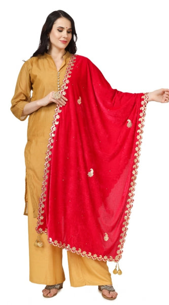 Mayawye Women's Velvet Gotta Patti Dupatta (Pink, Length: 2.25 to 2.50 Mtr)